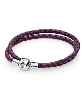 Pandora Double Shimmering Purple Leather Bracelet with SS Clasp - 590705CPE